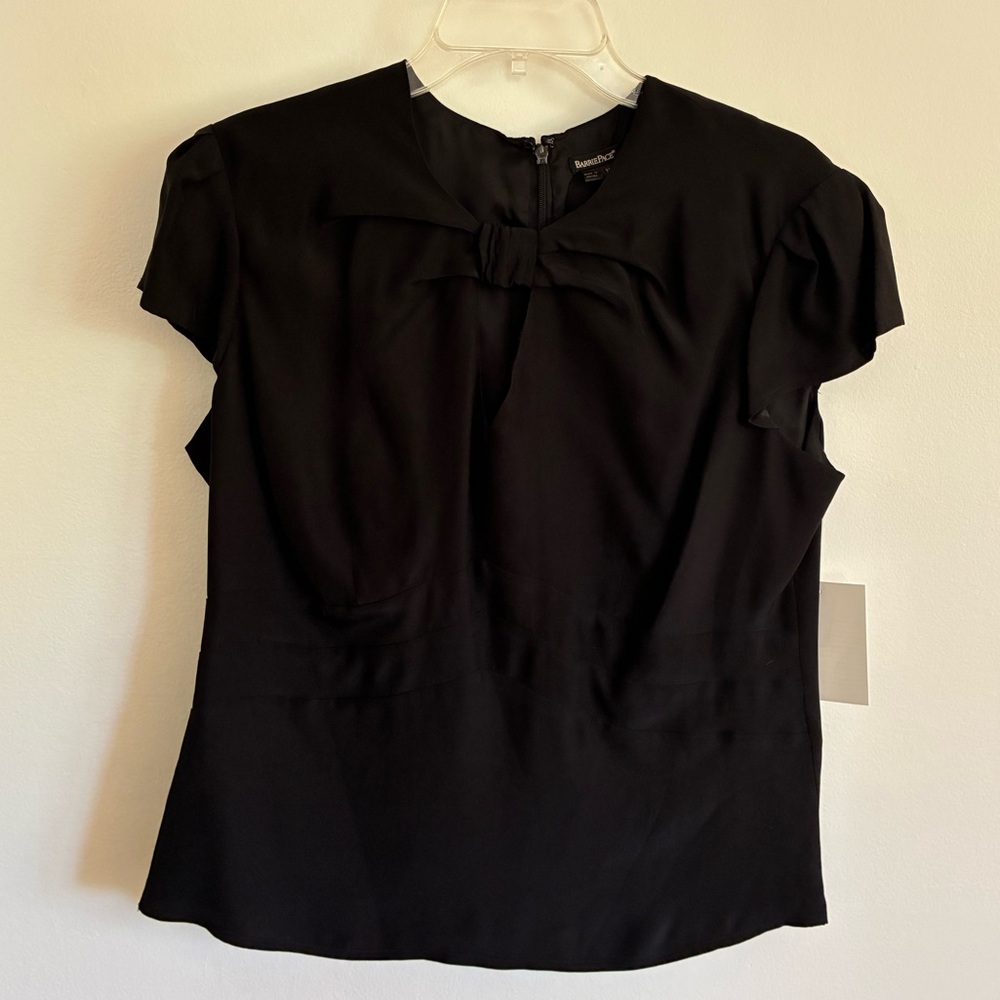 Vintage Barrie Pace Bow-Front Cap-Sleeve Silk Blouse in Black, NWT
